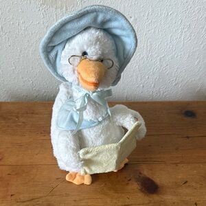 White Plush Goose with Blue Bonnet